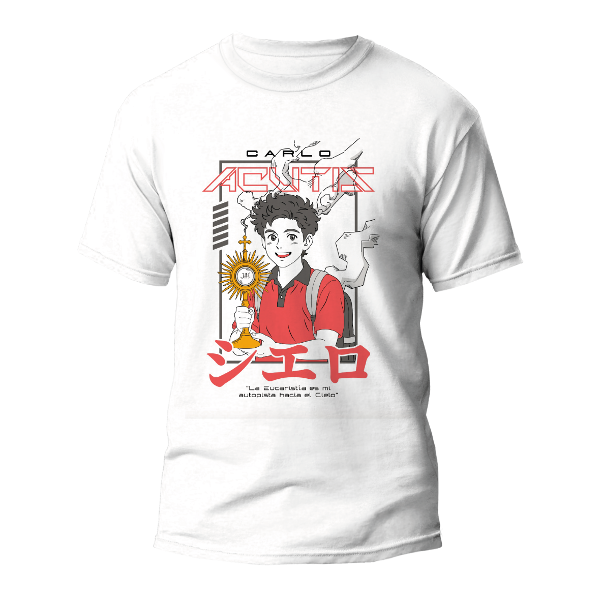 Playera Edición Especial San Carlo Acutis Blanca - Corte Recto